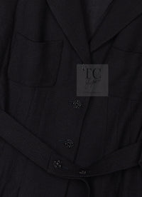 CHANEL 07C Black Wool Silk Ruffle Trim Jacket Skirt Suit 34 38 シャネル ブラック ウール シルク ラッフル トリム ジャケット スカート スーツ 即発