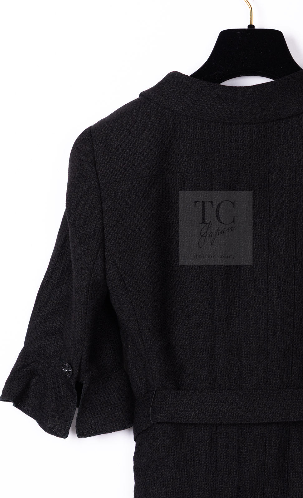 CHANEL 07C Black Wool Silk Ruffle Trim Jacket Skirt Suit 34 38 シャネル ブラック ウール シルク ラッフル トリム ジャケット スカート スーツ 即発