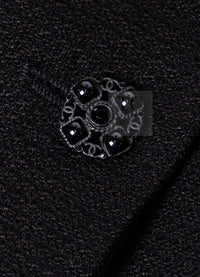 CHANEL 07C Black Wool Silk Ruffle Trim Jacket Skirt Suit 34 38 シャネル ブラック ウール シルク ラッフル トリム ジャケット スカート スーツ 即発