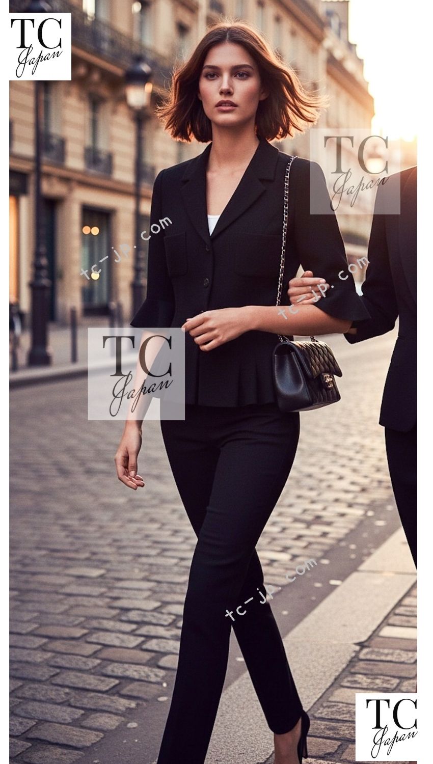 CHANEL 07C Black Wool Silk Ruffle Trim Jacket Skirt Suit 34 38 シャネル ブラック ウール シルク ラッフル トリム ジャケット スカート スーツ 即発