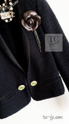 CHANEL 12PF Black Jeweled Gripoix Buttons Pink Cuffs Cotton Jacket 34 シャネル ブラック ジュエリー グリポア 宝石 ボタン ピンク カフス コットン ジャケット 即発
