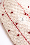 CHANEL 00C Ivory Swarovski Red Beads Cotton Jacket 38 シャネル アイボリー スワロフスキー レッド ビーズ コットン ジャケット SATC 即発