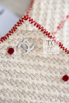 CHANEL 00C Ivory Swarovski Red Beads Cotton Jacket 38 シャネル アイボリー スワロフスキー レッド ビーズ コットン ジャケット SATC 即発