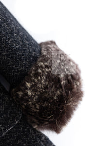 CHANEL 05A Charcoal Gray Brown Rabbit Real Fur Wool Tweed Jacket 34 シャネル チャコール グレー ブラウン ラビット ラパン リアル ファー ウール ツイード ジャケット 即発