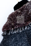 CHANEL 05A Charcoal Gray Brown Rabbit Real Fur Wool Tweed Jacket 34 シャネル チャコール グレー ブラウン ラビット ラパン リアル ファー ウール ツイード ジャケット 即発