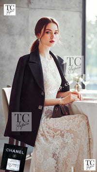 CHANEL 11PF Black Wool Gripox Square Buttons Jacket Pea Coat 44 シャネル ブラック ウール グリポワ スクエア ココ ボタン ジャケット ピー コート