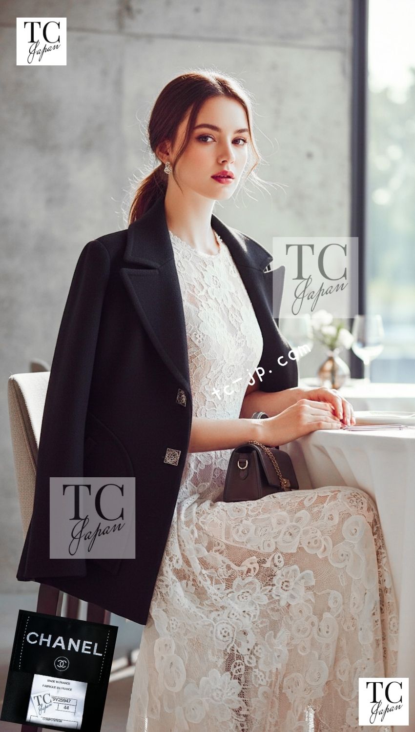 CHANEL 11PF Black Wool Gripox Square Buttons Jacket Pea Coat 44 シャネル ブラック ウール グリポワ スクエア ココ ボタン ジャケット ピー コート