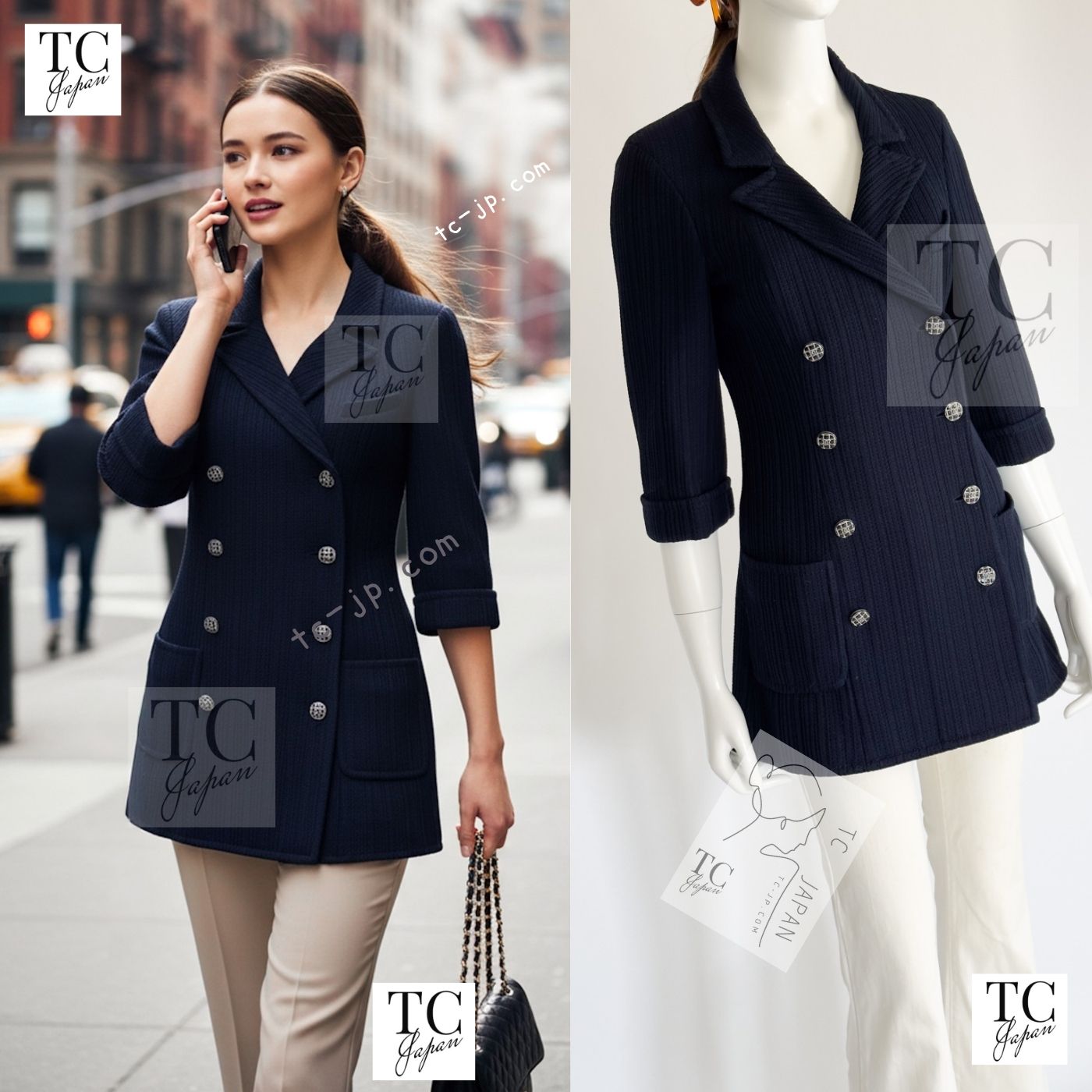 CHANEL 13S Navy Double Cotton Jacket 36 シャネル ネイビー ダブル コットン ジャケット 即発