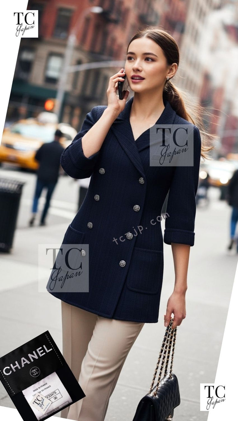 CHANEL 13S Navy Double Cotton Jacket 36 シャネル ネイビー ダブル コットン ジャケット 即発