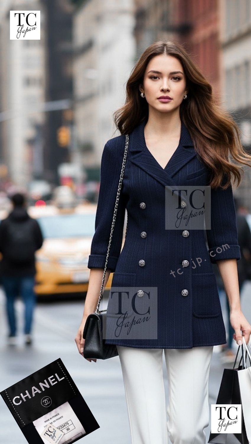 CHANEL 13S Navy Double Cotton Jacket 36 シャネル ネイビー ダブル コットン ジャケット 即発