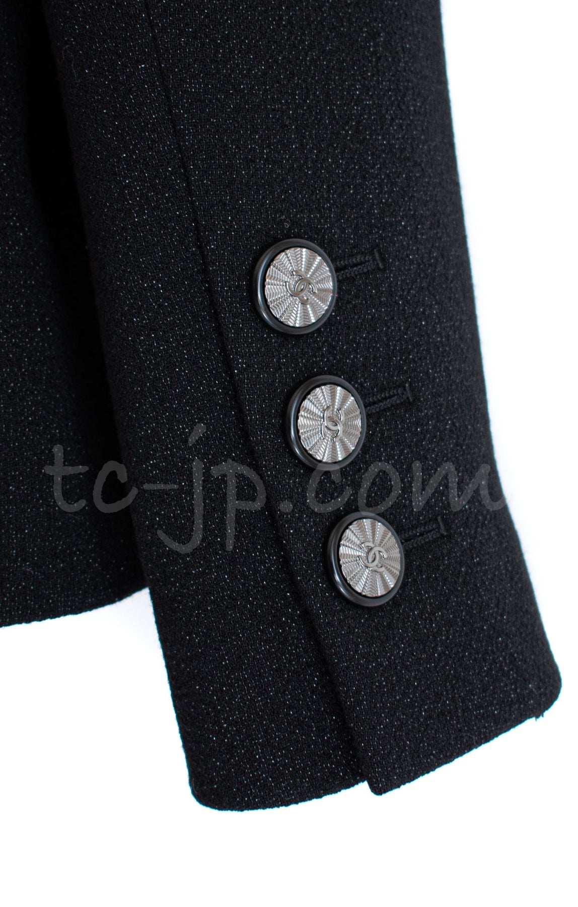 CHANEL 14B Black Metallic CC Buttons Wool Tweed Jacket 34 38 シャネル ジャケット CHANEL 14B ブラック メタリック ココボタン ウール ツイード 34 38