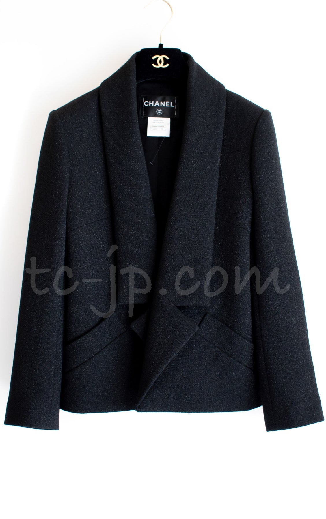 CHANEL 14B Black Metallic CC Buttons Wool Tweed Jacket 34 38 シャネル ジャケット CHANEL 14B ブラック メタリック ココボタン ウール ツイード 34 38