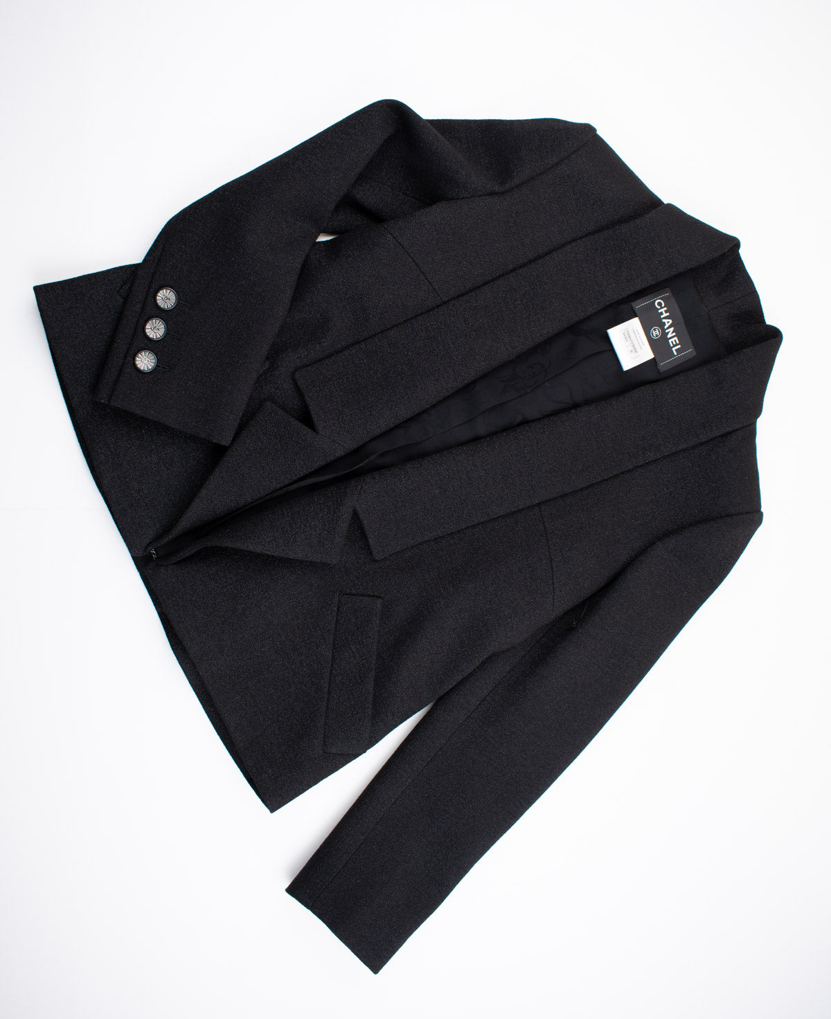 CHANEL 14B Black Metallic CC Buttons Wool Tweed Jacket 34 38 シャネル ジャケット CHANEL 14B ブラック メタリック ココボタン ウール ツイード 34 38