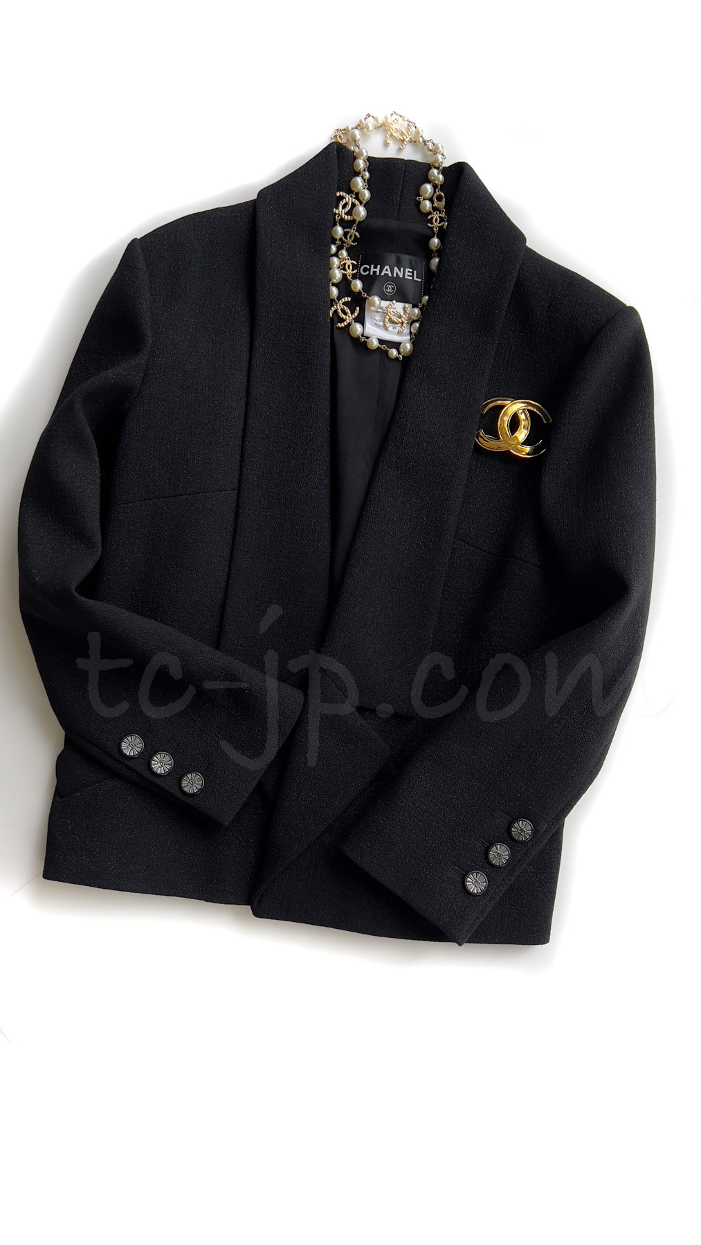 CHANEL 14B Black Metallic CC Buttons Wool Tweed Jacket 34 38 シャネル ジャケット CHANEL 14B ブラック メタリック ココボタン ウール ツイード 34 38 - TC JAPAN