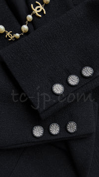 CHANEL 14B Black Metallic CC Buttons Wool Tweed Jacket 34 38 シャネル ジャケット CHANEL 14B ブラック メタリック ココボタン ウール ツイード 34 38