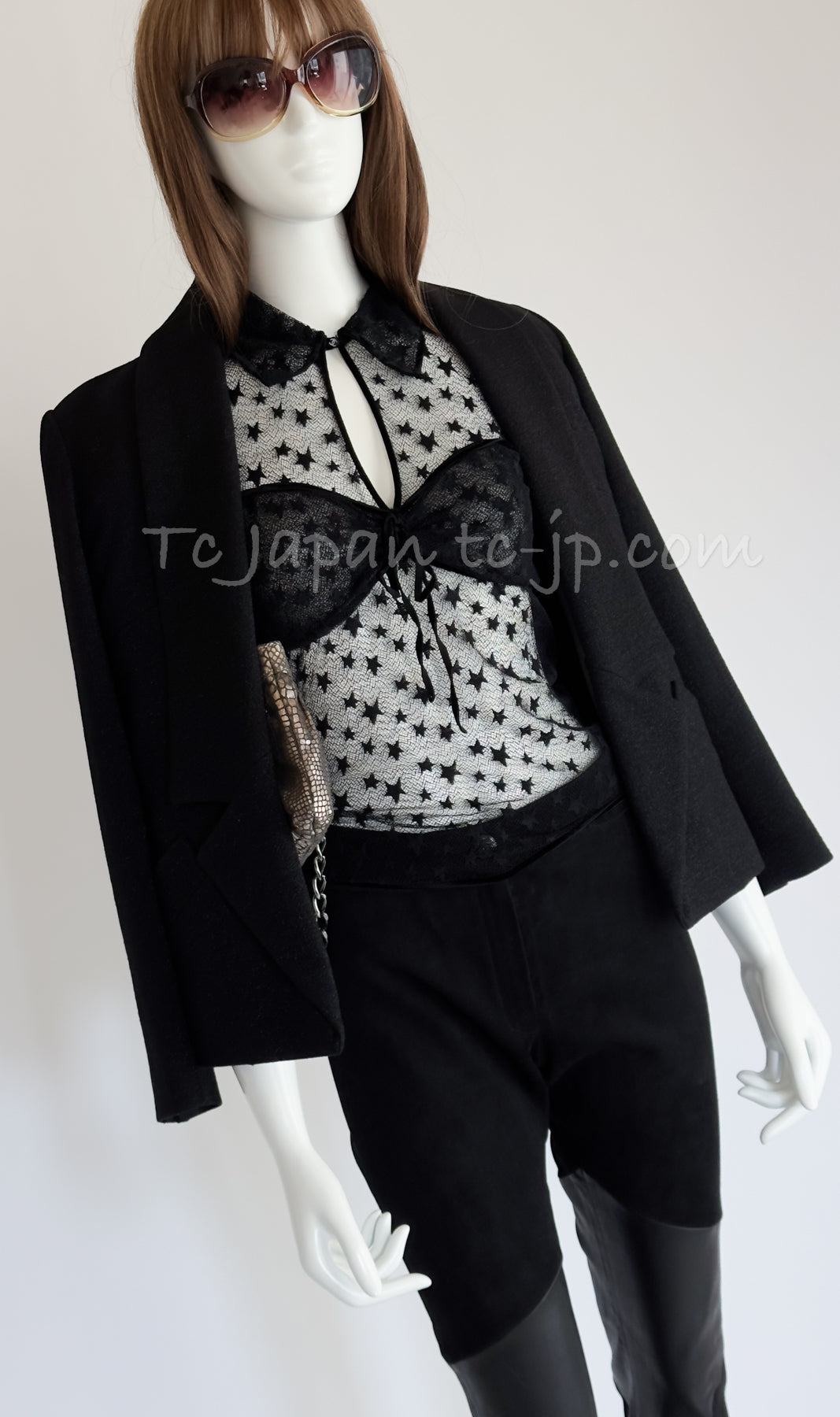 CHANEL 14B Black Metallic CC Buttons Wool Tweed Jacket 34 38 シャネル ジャケット CHANEL 14B ブラック メタリック ココボタン ウール ツイード 34 38 - TC JAPAN