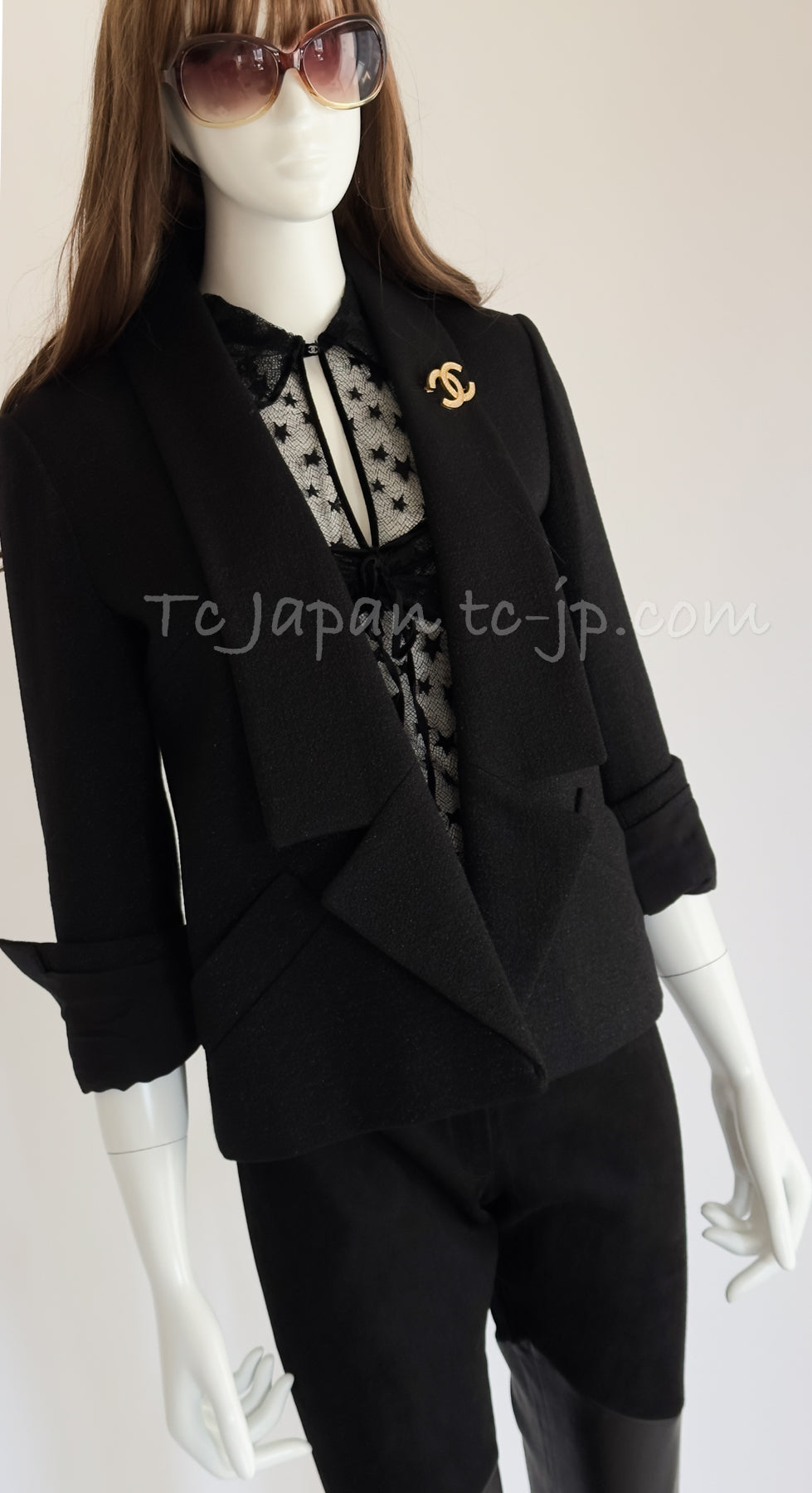 CHANEL 14B Black Metallic CC Buttons Wool Tweed Jacket 34 38 シャネル ジャケット CHANEL 14B ブラック メタリック ココボタン ウール ツイード 34 38 - TC JAPAN