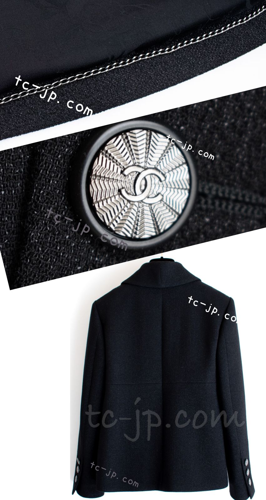 CHANEL 14B Black Metallic CC Buttons Wool Tweed Blazer Jacket 42 シャネル ブラック メタリック ココボタン ウール ツイード ブレザー ジャケット 即発