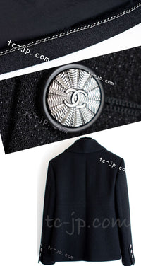 CHANEL 14B Black Metallic CC Buttons Wool Tweed Jacket 34 38 シャネル ジャケット CHANEL 14B ブラック メタリック ココボタン ウール ツイード 34 38