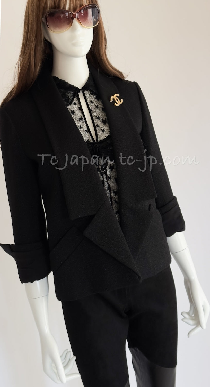 CHANEL 14B Black Metallic CC Buttons Wool Tweed Jacket 34 | UK