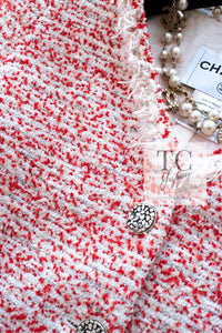 CHANEL 11S Red White Fringe Trim Tweed Jacket 42 シャネル レッド ホワイト フリンジ トリム ツイード ジャケット 即発