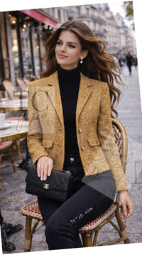 CHANEL 14PF Beige Brown Wool Cotton Tweed Jacket Skirt Suit 44 シャネル ベージュ ブラウン ウール コットン ツイード ジャケット スカート スーツ 即発