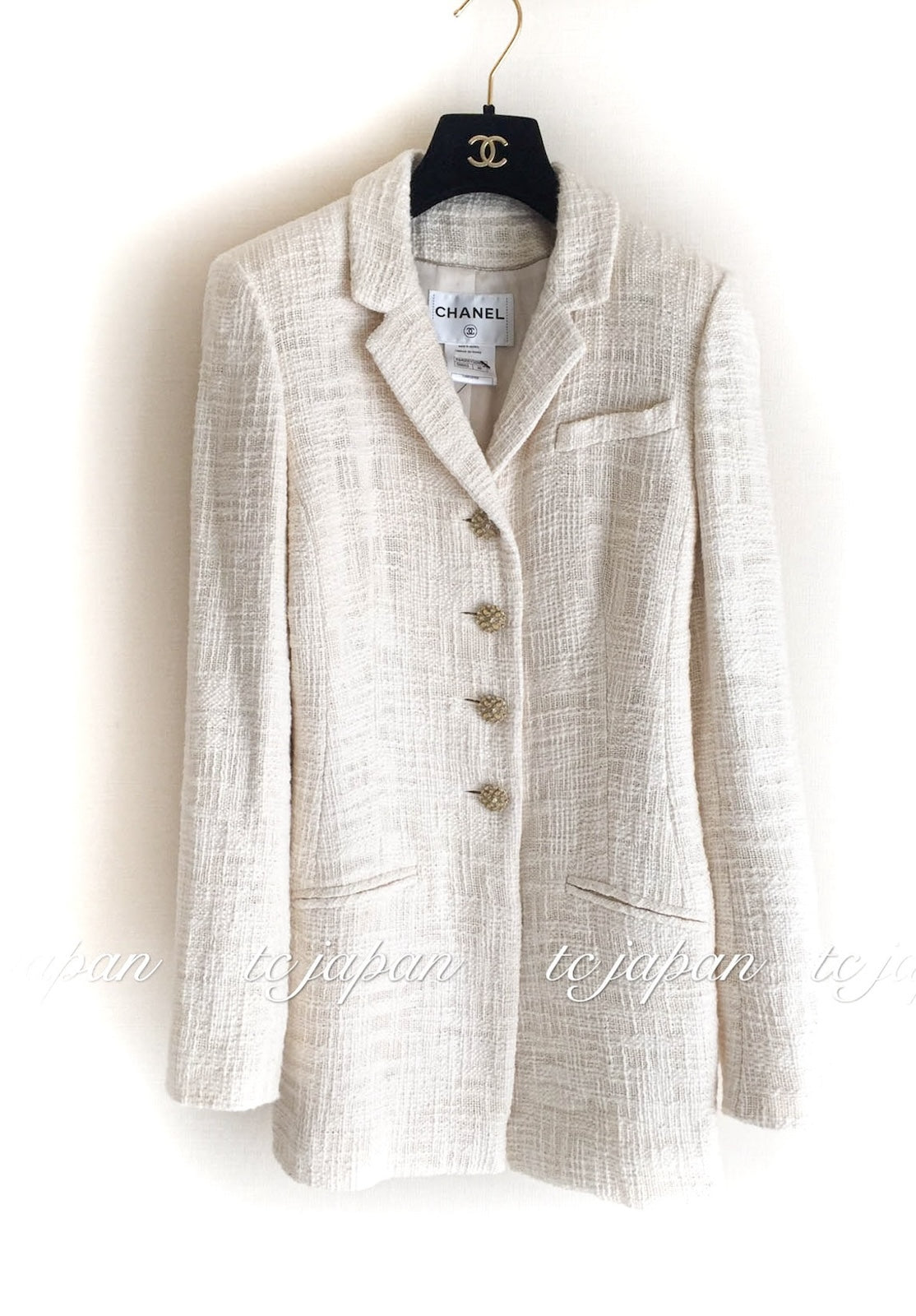 CHANEL 12PF Ivory Gripoix Button Cotton Tweed Jacket 36 38 シャネル ジャケット CHANEL 12PF アイボリー グリポア宝石ボタン コットン ツイード 36 38