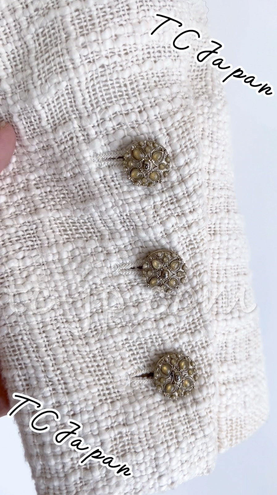 CHANEL 12PF Ivory Gripoix Button Cotton Tweed Jacket 36 38 シャネル ジャケット CHANEL 12PF アイボリー グリポア宝石ボタン コットン ツイード 36 38