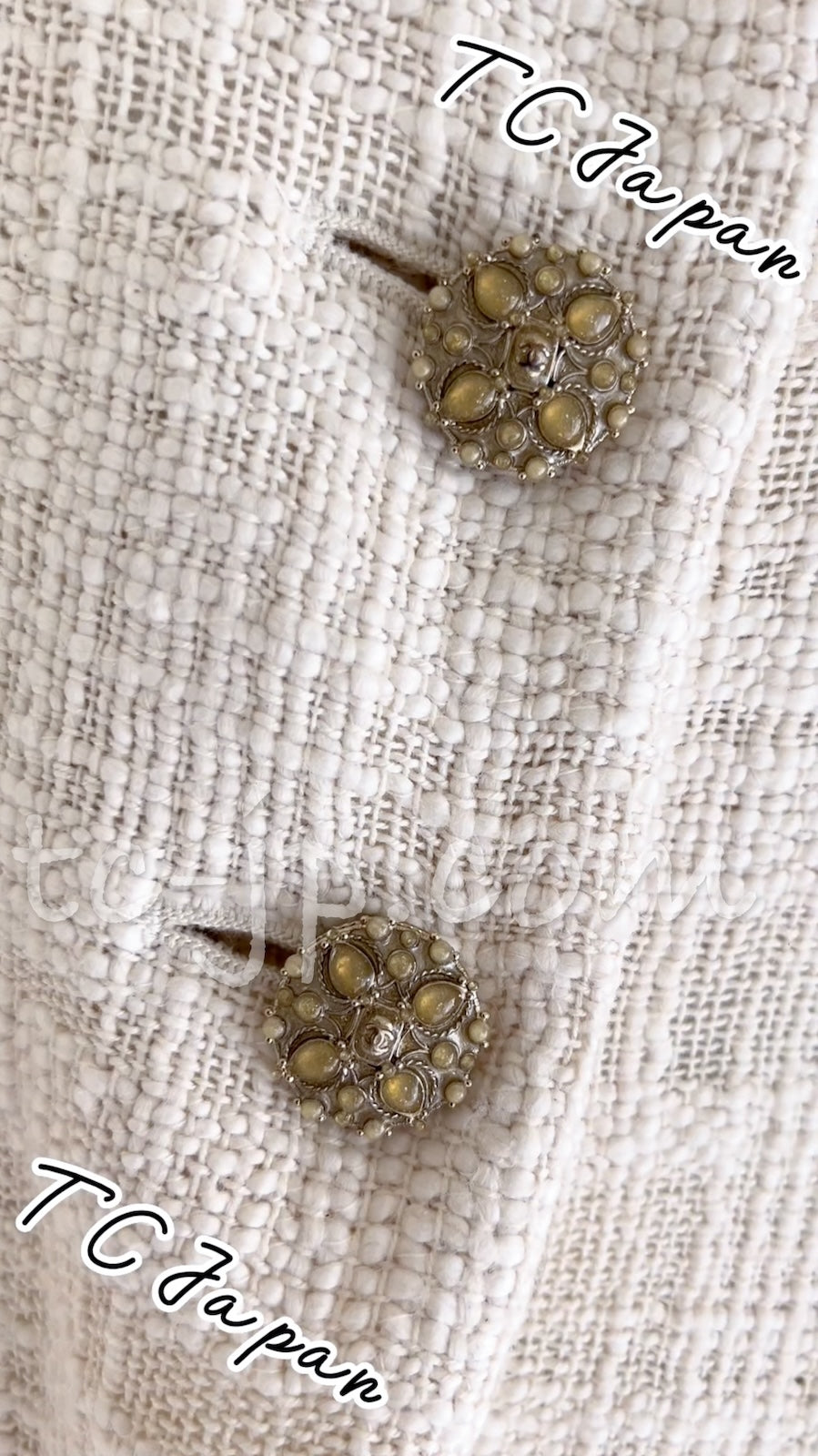 CHANEL 12PF Ivory Gripoix Button Cotton Tweed Jacket 36 38 シャネル ジャケット CHANEL 12PF アイボリー グリポア宝石ボタン コットン ツイード 36 38