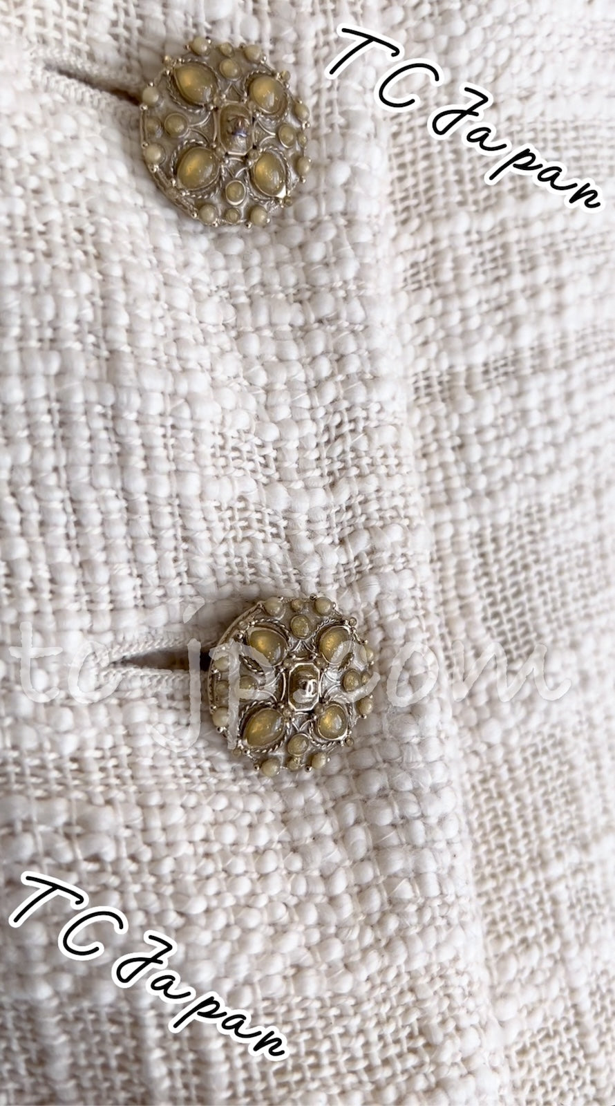 CHANEL 12PF Ivory Gripoix Button Cotton Tweed Jacket 36 38 シャネル ジャケット CHANEL 12PF アイボリー グリポア宝石ボタン コットン ツイード 36 38