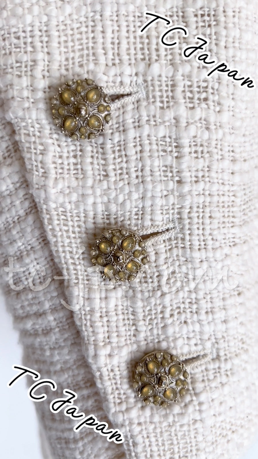 CHANEL 12PF Ivory Gripoix Button Cotton Tweed Jacket 36 38 シャネル ジャケット CHANEL 12PF アイボリー グリポア宝石ボタン コットン ツイード 36 38