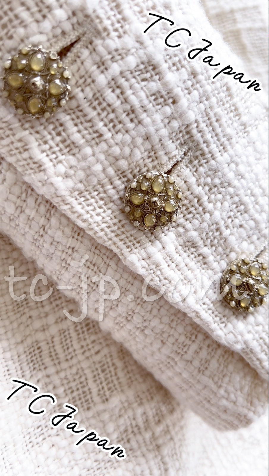 CHANEL 12PF Ivory Gripoix Button Cotton Tweed Jacket 36 38 シャネル ジャケット CHANEL 12PF アイボリー グリポア宝石ボタン コットン ツイード 36 38