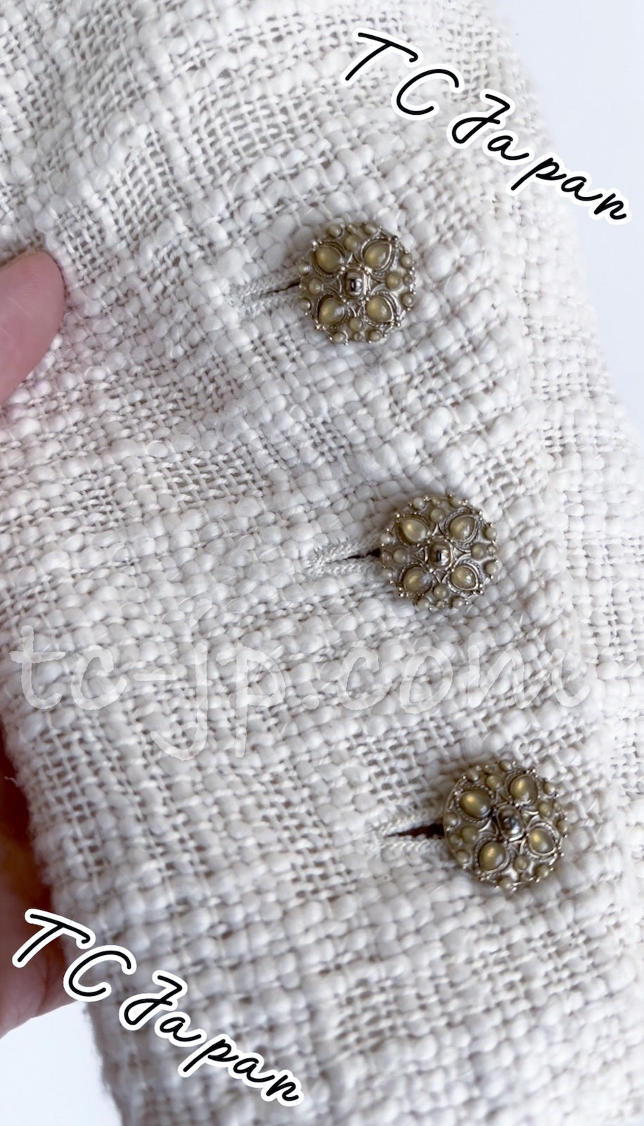 CHANEL 12PF Ivory Gripoix Button Cotton Tweed Jacket 36 38 シャネル ジャケット CHANEL 12PF アイボリー グリポア宝石ボタン コットン ツイード 36 38