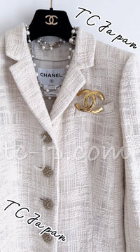 CHANEL 12PF Ivory Gripoix Button Cotton Tweed Jacket 36 38 シャネル ジャケット CHANEL 12PF アイボリー グリポア宝石ボタン コットン ツイード 36 38