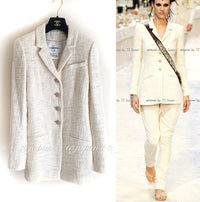 CHANEL 12PF Ivory Gripoix Button Cotton Tweed Jacket 36 38 シャネル ジャケット CHANEL 12PF アイボリー グリポア宝石ボタン コットン ツイード 36 38