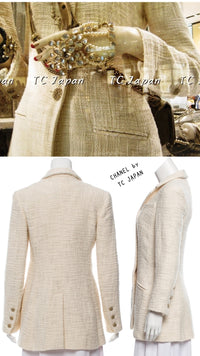 CHANEL 12PF Ivory Gripoix Button Cotton Tweed Jacket 36 38 シャネル ジャケット CHANEL 12PF アイボリー グリポア宝石ボタン コットン ツイード 36 38