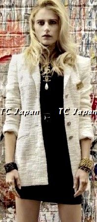 シャネル ジャケット CHANEL 12PF アイボリー グリポア宝石ボタン コットン ツイード 36 38 - TC JAPAN