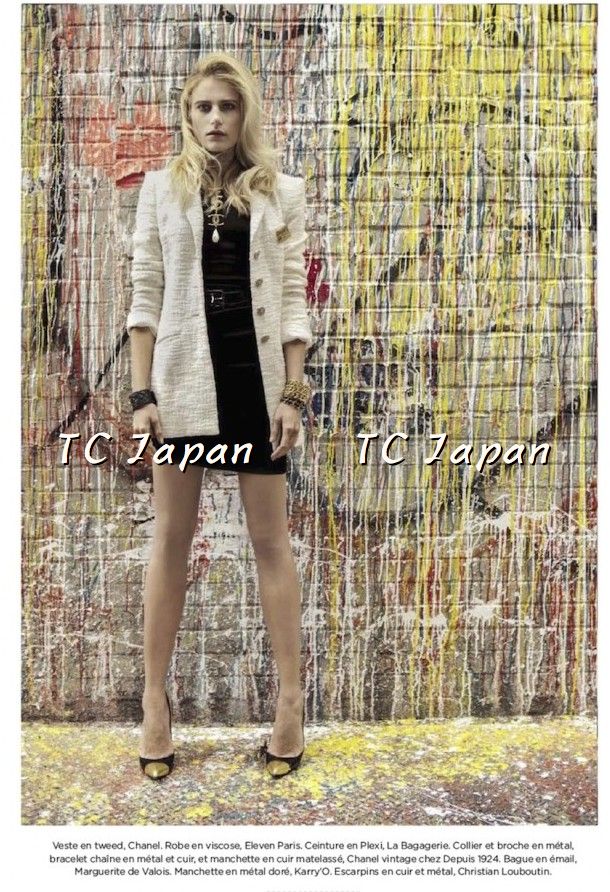 シャネル ジャケット CHANEL 12PF アイボリー グリポア宝石ボタン コットン ツイード 36 38 - TC JAPAN