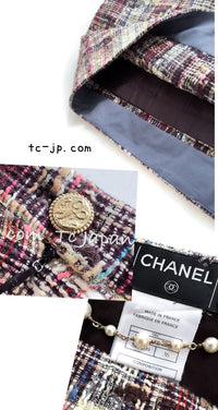 CHANEL 08C Beige Maroon Red Multicolor Tweed Skirt 36 シャネル ベージュ マルーン レッド マルチカラー ツイード スカート 即発