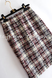 CHANEL 08C Beige Maroon Red Multicolor Tweed Skirt 36 シャネル ベージュ マルーン レッド マルチカラー ツイード スカート 即発