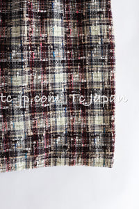 CHANEL 08C Beige Maroon Red Multicolor Tweed Skirt 36 シャネル ベージュ マルーン レッド マルチカラー ツイード スカート 即発