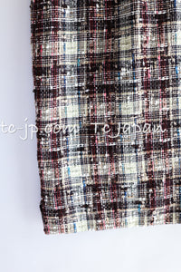 CHANEL 08C Beige Maroon Red Multicolor Tweed Skirt 36 シャネル ベージュ マルーン レッド マルチカラー ツイード スカート 即発
