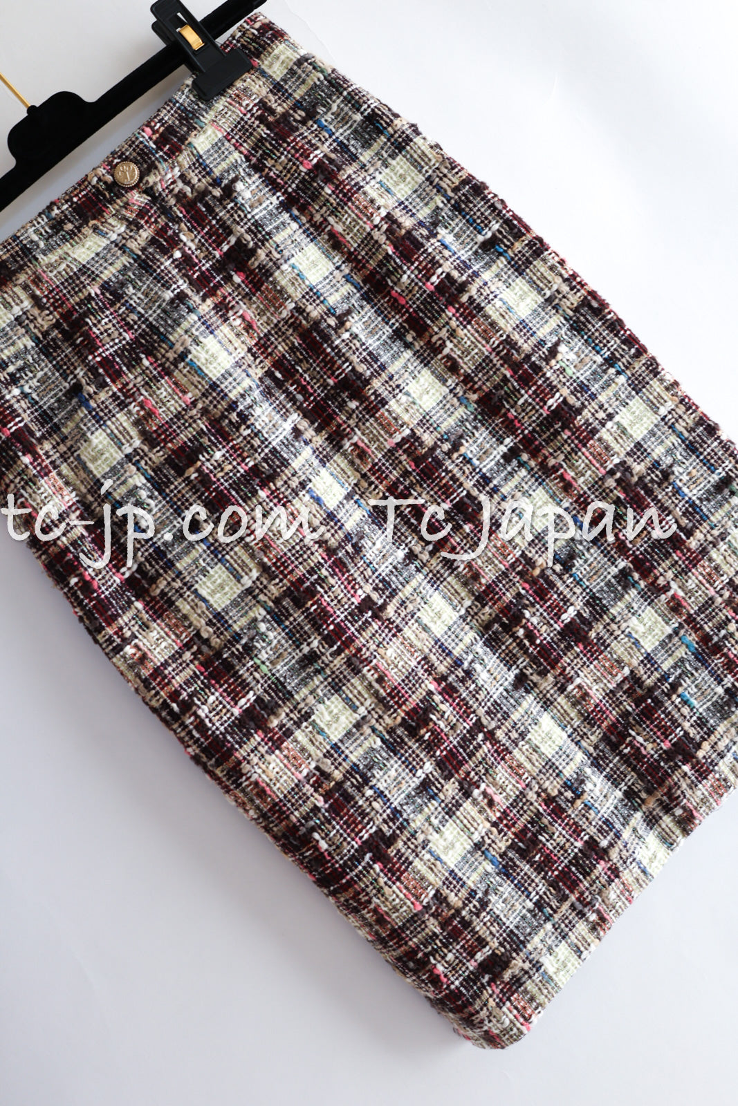 CHANEL 08C Beige Maroon Red Multicolor Tweed Skirt 36 シャネル ベージュ マルーン レッド マルチカラー ツイード スカート 即発