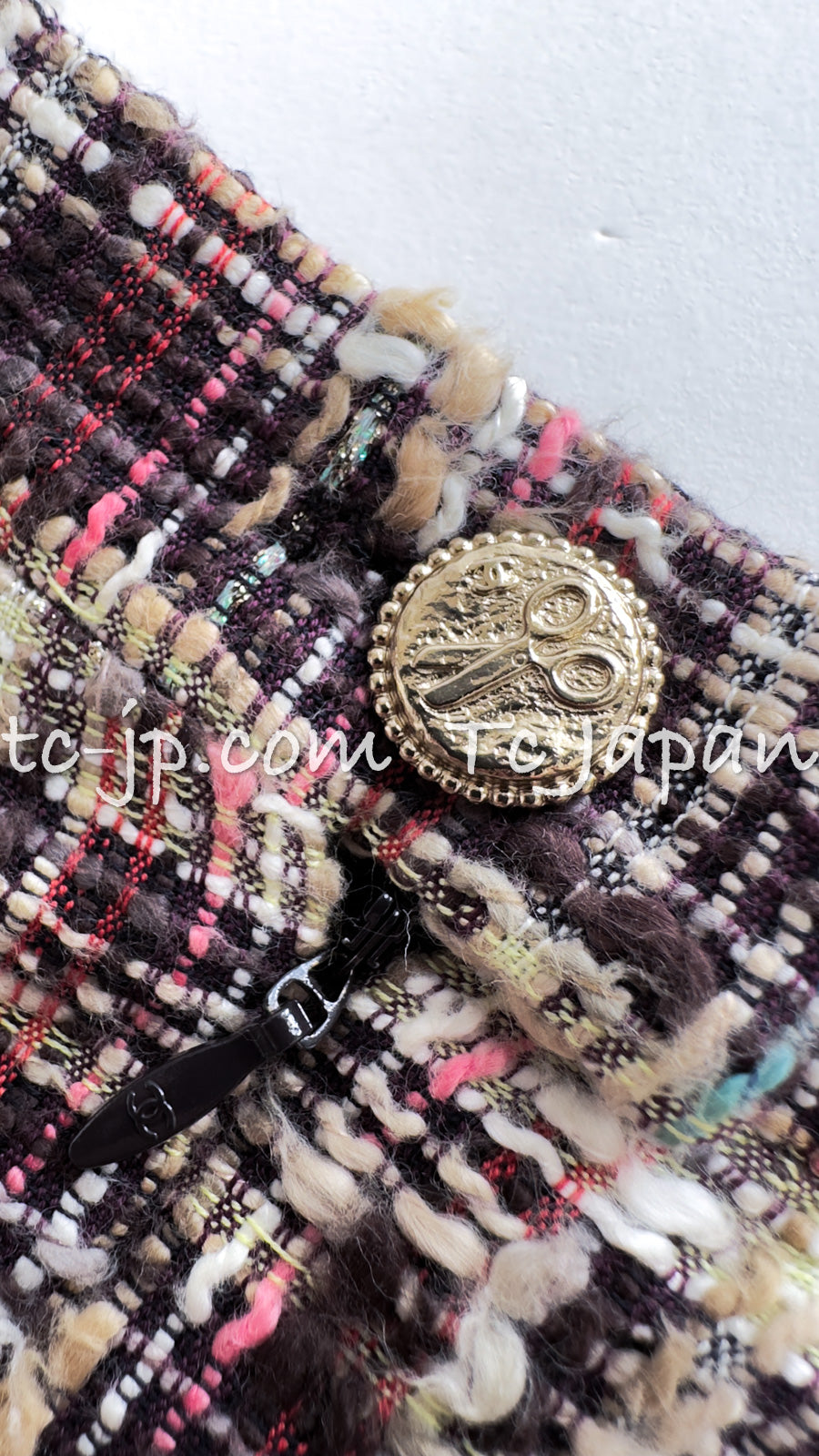CHANEL 08C Beige Maroon Red Multicolor Tweed Skirt 36 シャネル ベージュ マルーン レッド マルチカラー ツイード スカート 即発