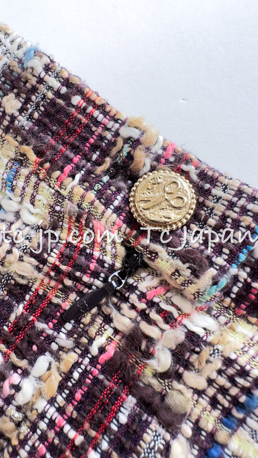CHANEL 08C Beige Maroon Red Multicolor Tweed Skirt 36 シャネル ベージュ マルーン レッド マルチカラー ツイード スカート 即発