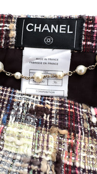 CHANEL 08C Beige Maroon Red Multicolor Tweed Skirt 36 シャネル ベージュ マルーン レッド マルチカラー ツイード スカート 即発