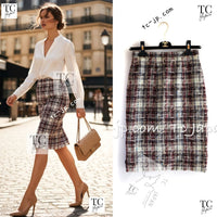 CHANEL 08C Beige Maroon Red Multicolor Tweed Skirt 36 シャネル ベージュ マルーン レッド マルチカラー ツイード スカート 即発