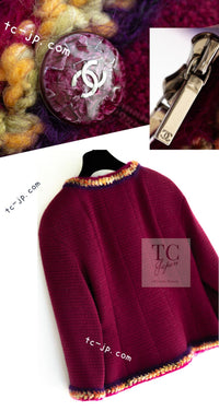 CHANEL 14A Wine Magenta Plum Wool Tweed Zipper Jacket 36 シャネル ワイン マゼンタ プラム ウール ツイード ジッパー ジャケット 即発