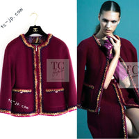 CHANEL 14A Wine Magenta Plum Wool Tweed Zipper Jacket 36 シャネル ワイン マゼンタ プラム ウール ツイード ジッパー ジャケット 即発