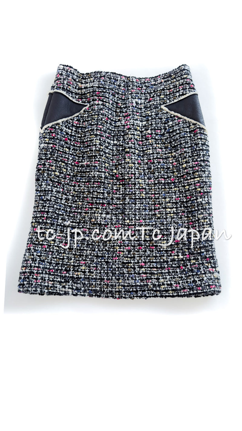 CHANEL 10A Black Ivory Multicolor Tweed Skirt 42 シャネル ブラック アイボリー マルチカラー ミックス ツイード スカート 即発